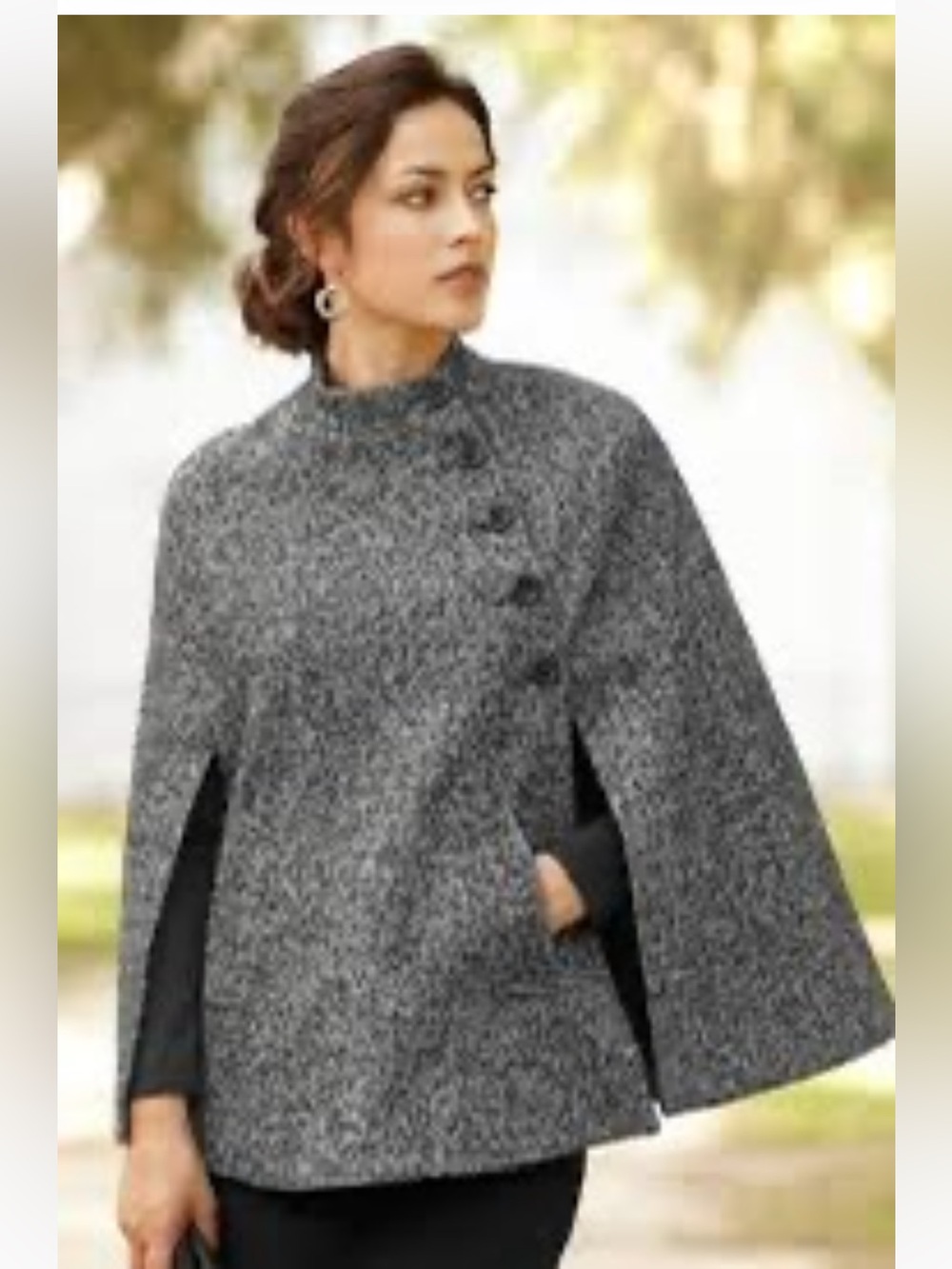 VTG Mac Mackintosh New England Wool Blend Tweed Cape Coat Gray Asymmetrical Sz M
